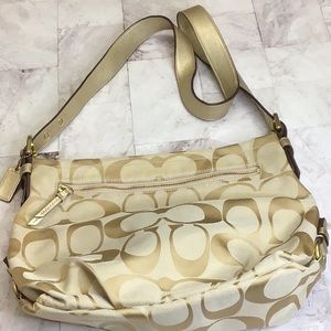 COACH Signature Canvas Hobo Bag, Gold Leather